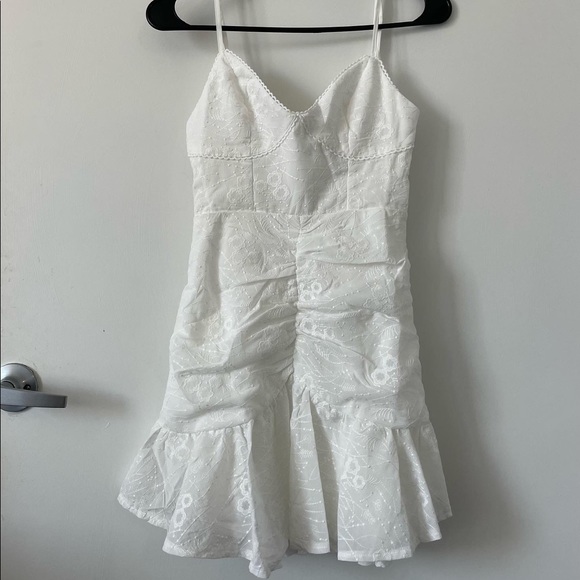 SOLD Selfie Leslie Keeping Secrets Ruched Front Flounce Hem Embroidered Dress - Picture 3 of 5